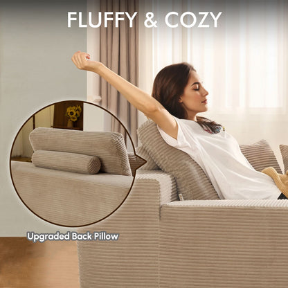 OVIOS 67'' Oversized Chaise Lounge ,Corduroy Sleeper Sofa with Cup Holders